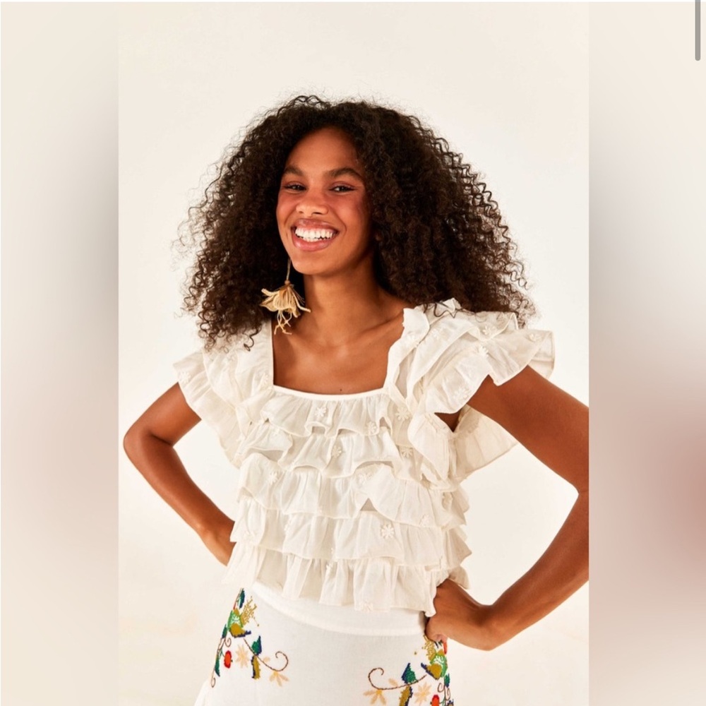 NWT Farm Rio Off White 3D Flower Layered Blouse XL